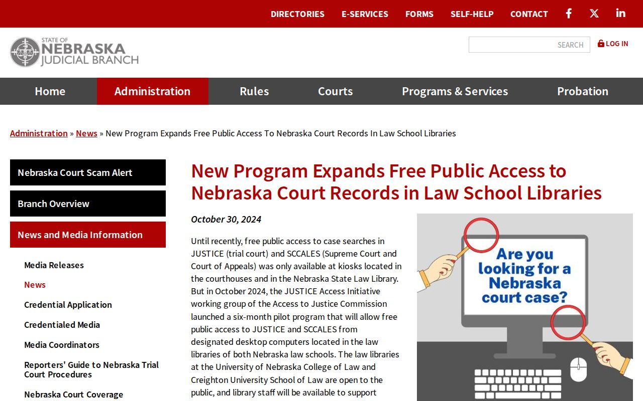 Furnas County case search access announcement for Nebraska court records