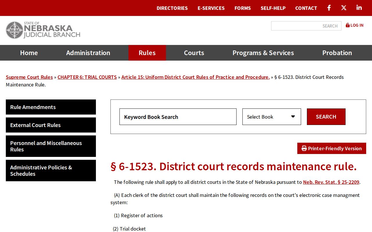 Furnas County civil docket District Court records rule