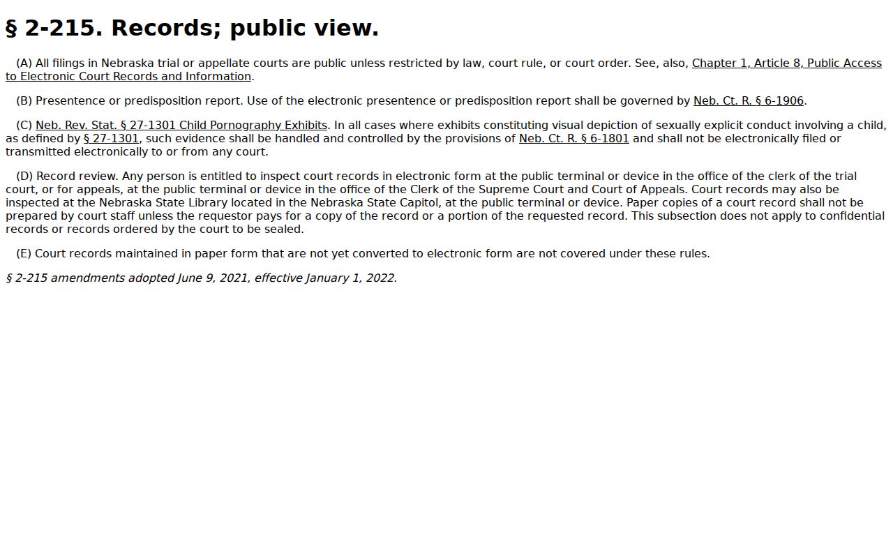 Furnas County civil docket electronic filing access rule