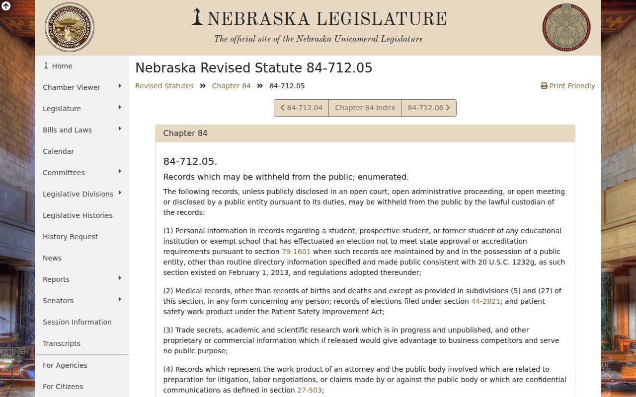 Furnas County civil docket public records exemptions