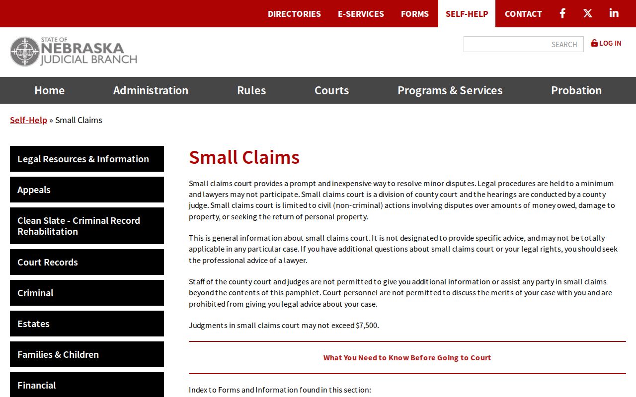 Furnas County civil docket small claims information