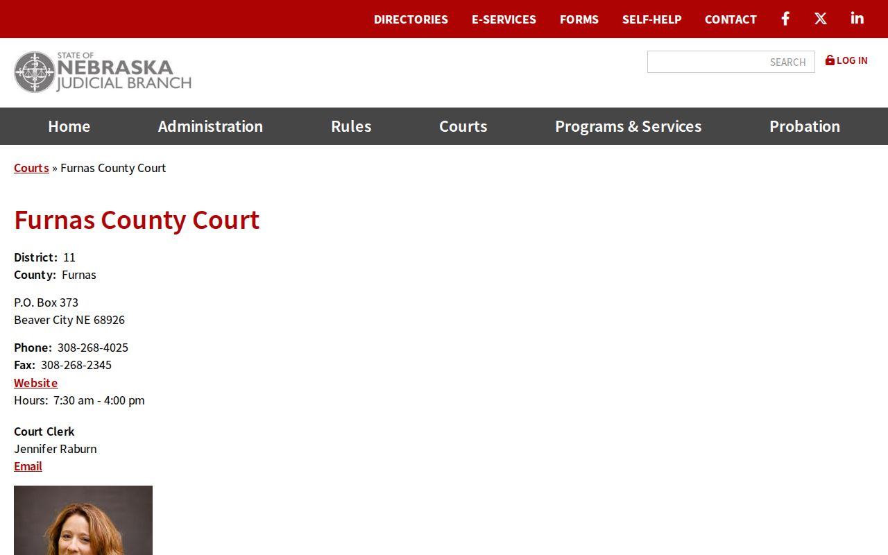 Furnas County court calendar state court directory