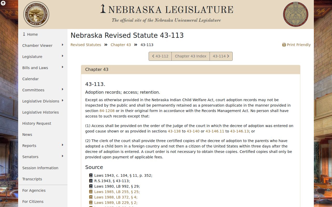Furnas County court records Nebraska adoption record restriction