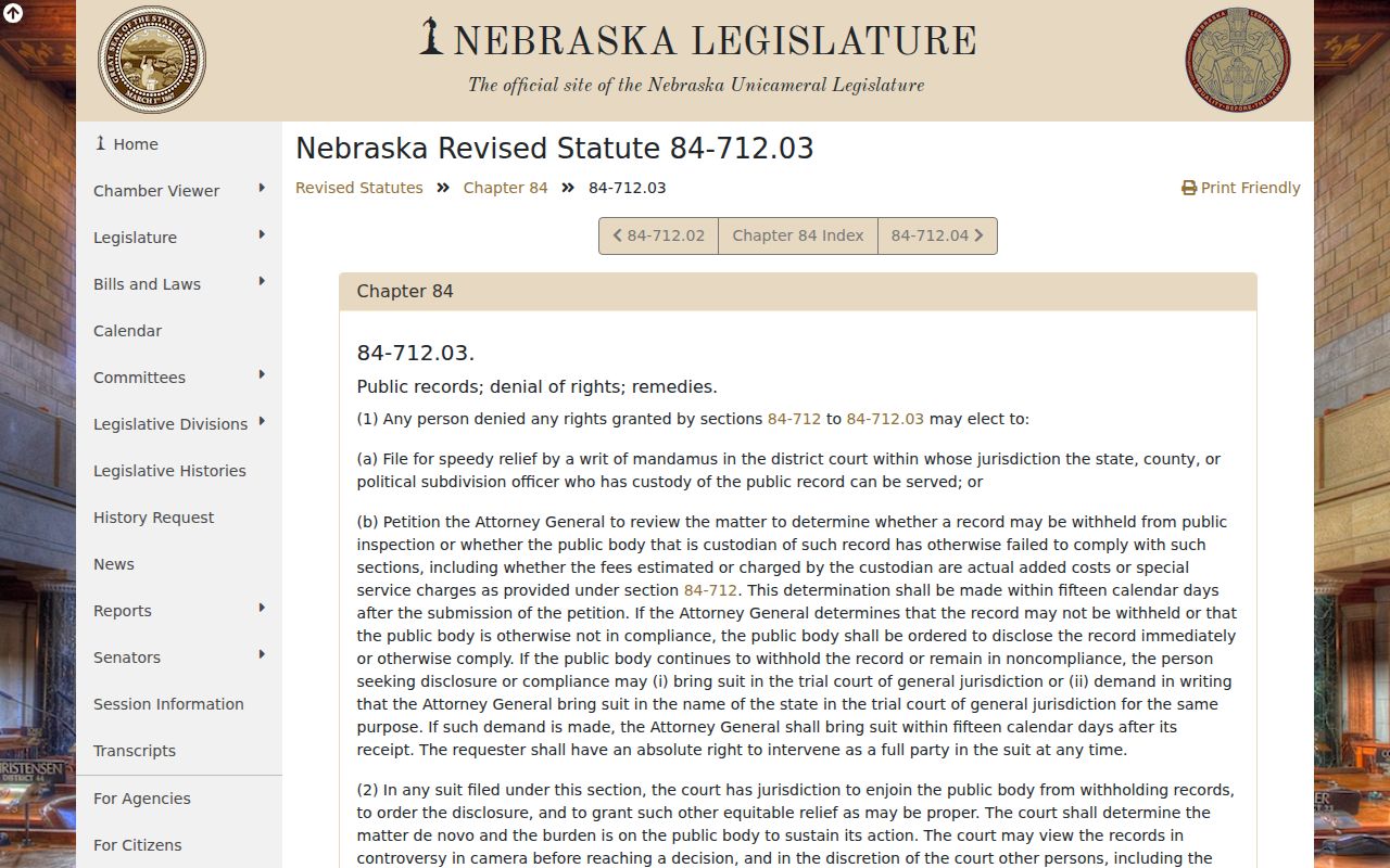 Furnas County court records Nebraska public records remedies statute