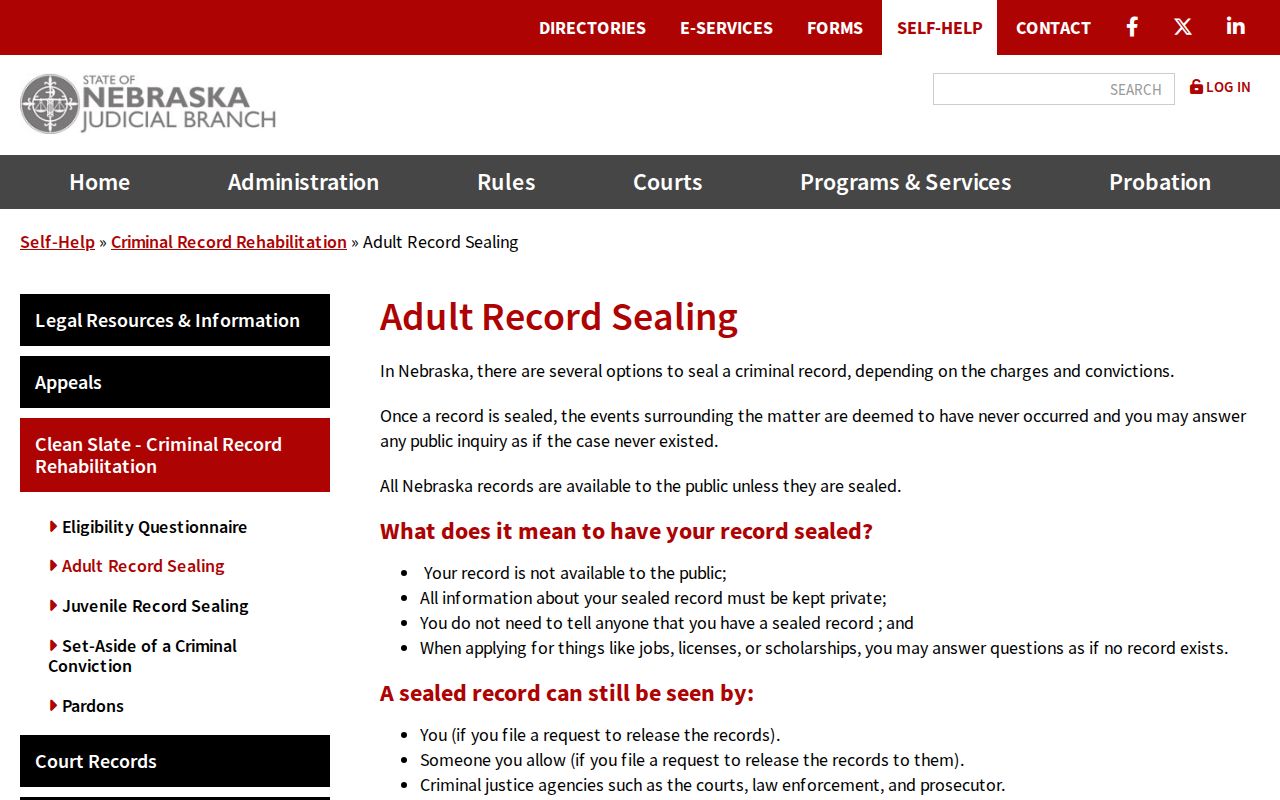 Furnas County criminal docket adult record sealing information