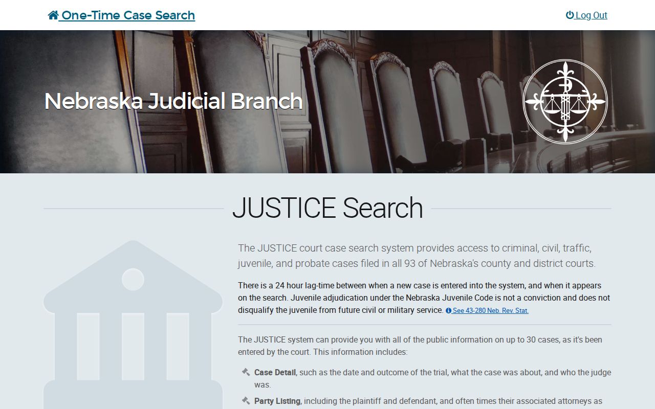 Furnas County criminal docket JUSTICE one-time search screen