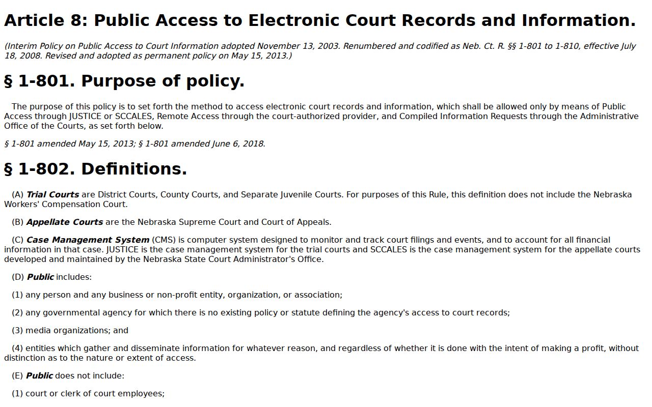 Furnas County criminal docket public access rules