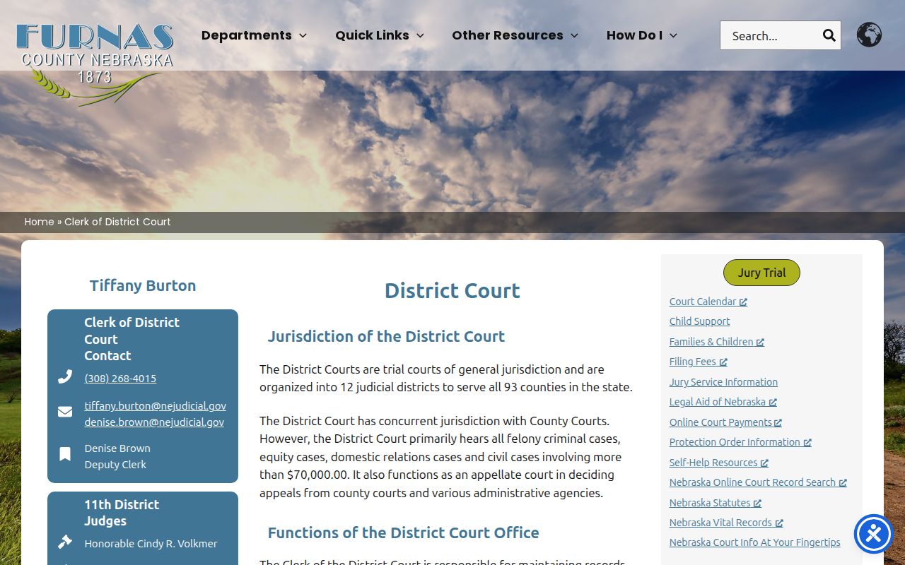 Furnas County District Clerk records duties and courthouse location