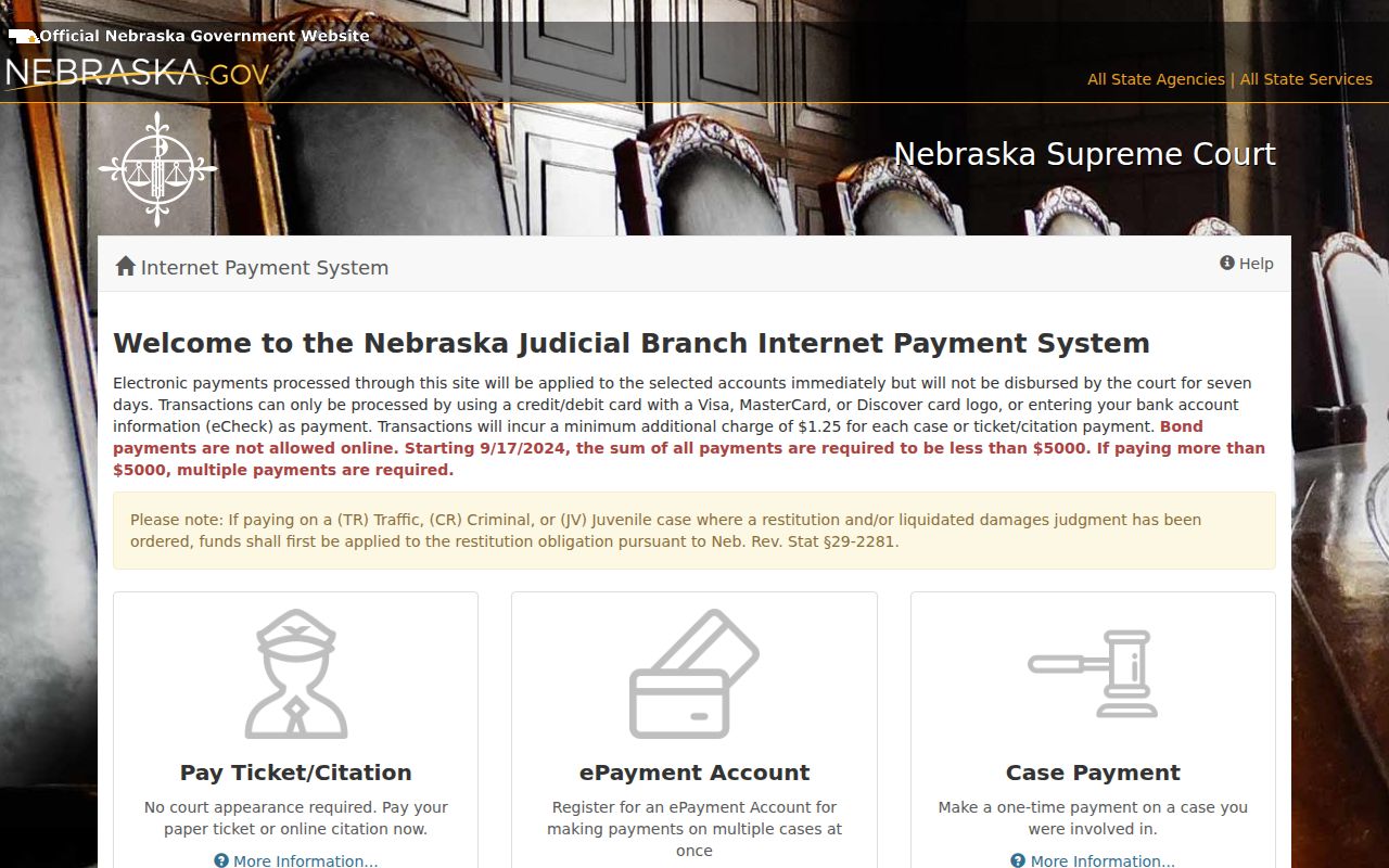 Furnas County traffic court records Nebraska ePayments dashboard