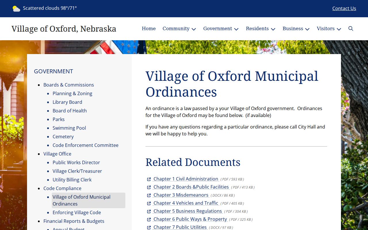 Furnas County traffic court records Oxford municipal ordinance source